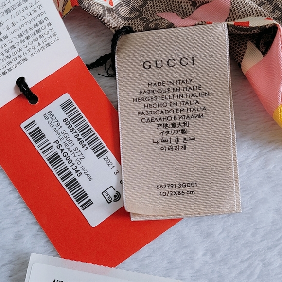 Authentic Gucci Les Pommes GG Apples silk Neck bow Twilly Scarf  multicolor - Picture 7 of 16